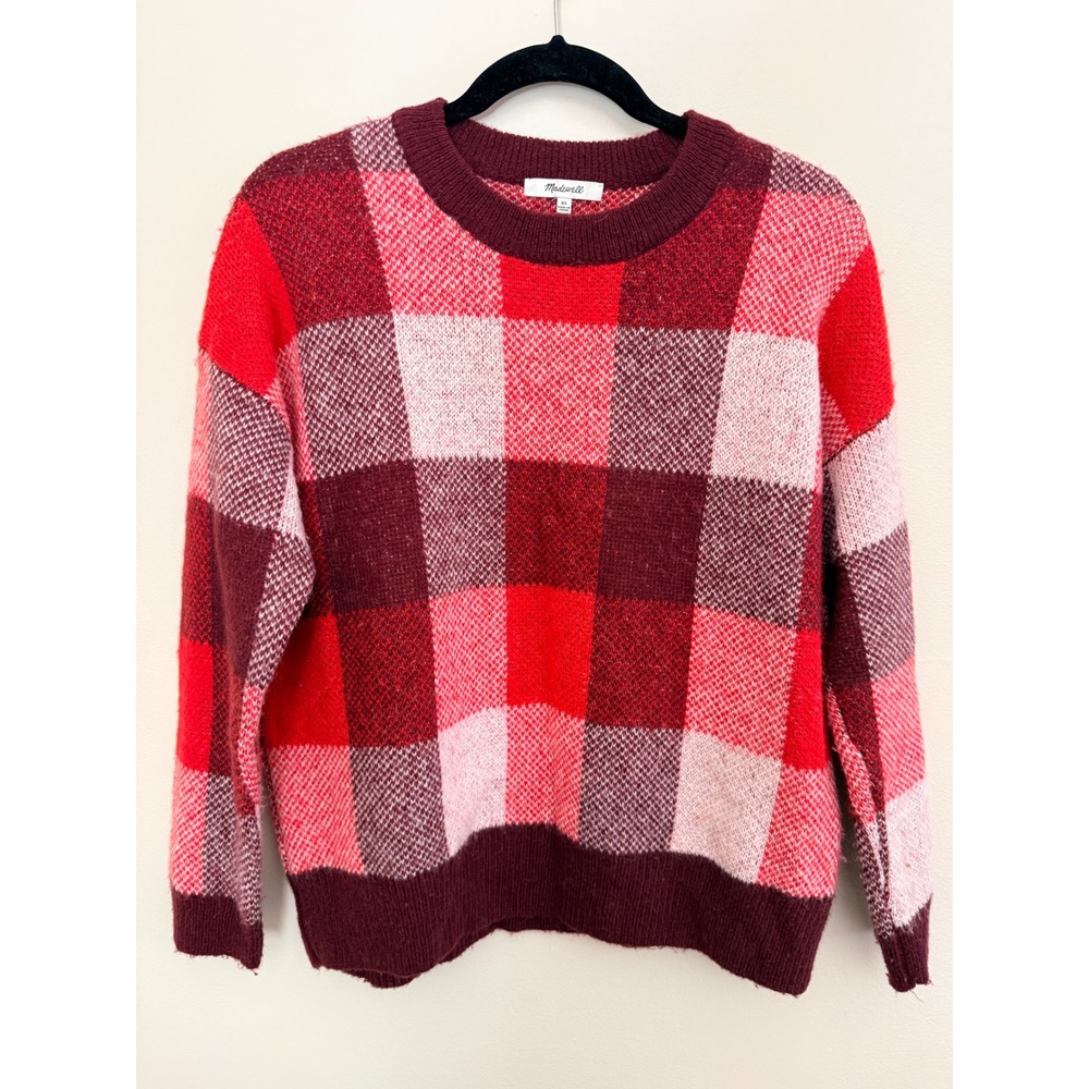 Madewell Red Buffalo Plaid Alpaca Blend Crewneck Sweater XS CKP457976720